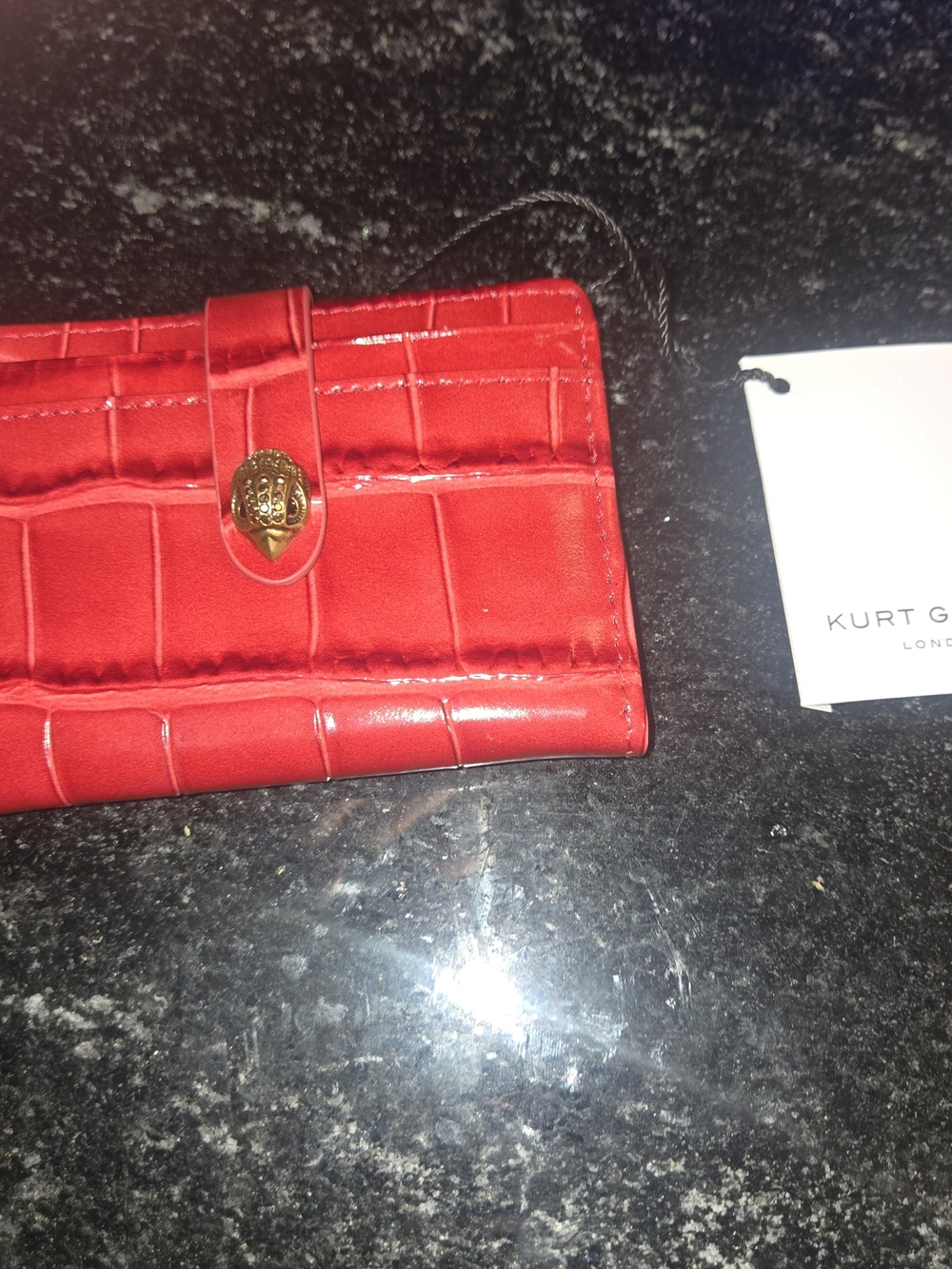 Kurt Geiger Red Croc-Embossed Snap Wallet with Gold Detail